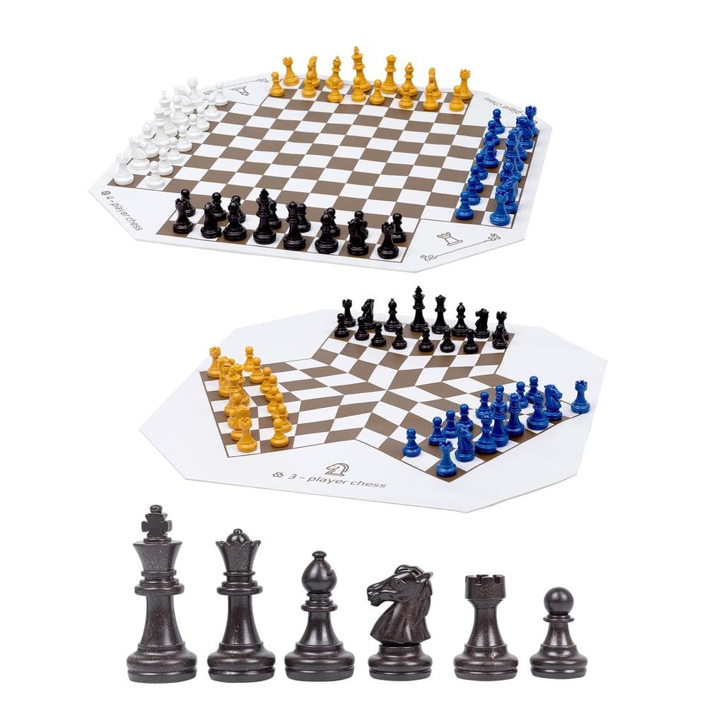 Conjunto de jogos de tabuleiro de xadrez WodGod para 3 ou 4 jogadores com tapete de couro