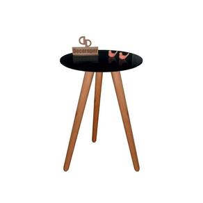 Mesa De Canto Pés Palito Amadeirado Com Tampo Vidro 35cm Preto 70cm