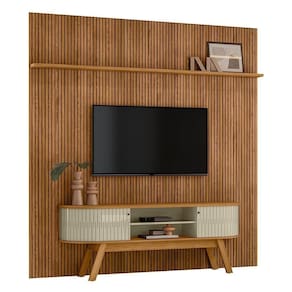 Rack Bancada Com Painel New Laguna Cumaru Opala Para Tv Até 75 Madetec Cumaru Opala
