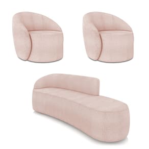 Sofá 4 Lugares Orgânico 220cm Morgan e 2 Poltronas Lua Bouclê Rosê D03 - D`Rossi