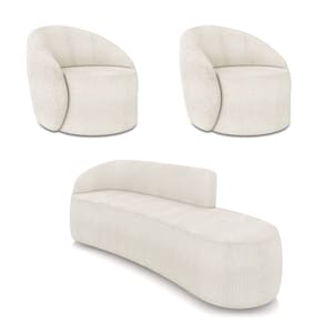 Sofá 4 Lugares Orgânico 220cm Morgan e 2 Poltronas Lua Bouclê Off White D03 - D`Rossi