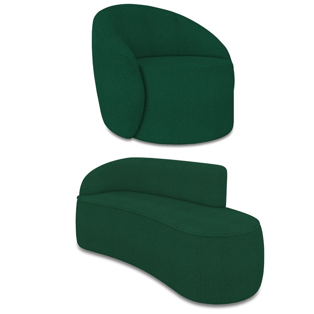 Sofá 3 Lugares Orgânico 180cm Morgan e Poltrona Lua Bouclê Verde D03 - D`Rossi