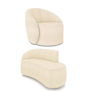 Sofá 2 Lugares Orgânico 140cm Morgan e Poltrona Lua Bouclê Bege D03 - D`Rossi
