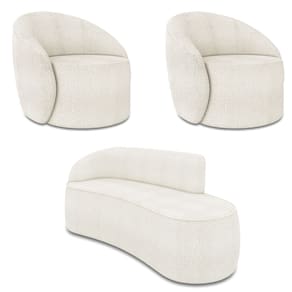 Sofá 3 Lugares Orgânico 180cm Morgan e 2 Poltronas Lua Bouclê Off White D03 - D`Rossi