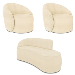 Sofá 3 Lugares Orgânico 180cm Morgan e 2 Poltronas Lua Bouclê Bege D03 - D`Rossi