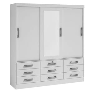 Guarda Roupa Casal Com Espelho 3 Portas 9 Gavetas Meridian -branco Móveis D`doro