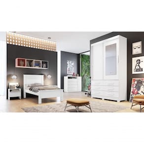 Guarda Roupa Solteiro Com Espelho 2 Portas 6 Gavetas Capri-branco Móveis Novo Horizonte