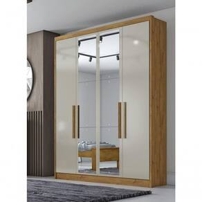 Guarda Roupa Solteiro Com Espelho 4 Portas 3 Gavetas Moderni -cumaru-fendi Móveis Novo Horizonte