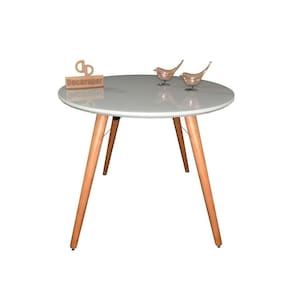 Mesa Jantar Pés Palitos Tampo Redondo Vidro Laqueado 80cm Off White