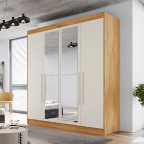 Guarda Roupa Solteiro Com Espelho 4 Portas 3 Gavetas Nantes-peroba-off White Móveis Europa