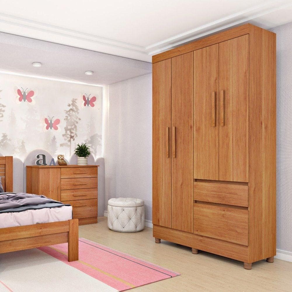 Guarda Roupa Solteiro Com Pés 4 Portas 2 Gavetas Oregon-cinamomo Tcil Móveis