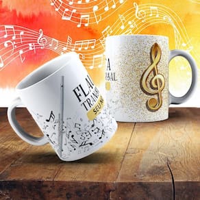 Caneca De Porcelana 325ml Com Estampa De Instrumentos Musicais Flauta