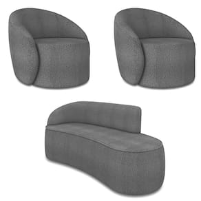 Sofá 3 Lugares Orgânico 180cm Morgan e 2 Poltronas Lua Bouclê Grafite D03 - D`Rossi