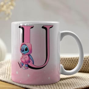 Caneca De Porcelana Stitch Letras A-z 325ml Rosa U