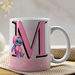 Caneca De Porcelana Stitch Letras A-z 325ml Rosa M
