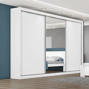 Guarda Roupa Casal Com Espelho Costas 3mm Toronto-branco Acetinado Móveis Europa