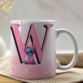 Caneca De Porcelana Stitch Letras A-z 325ml Rosa W