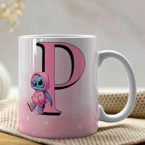 Caneca De Porcelana Stitch Letras A-z 325ml Rosa P