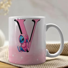 Caneca De Porcelana Stitch Letras A-z 325ml Rosa V