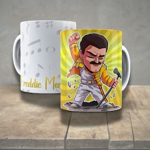 Caneca De Porcelana 325ml Decorada ícones Da Música Freddie Mercury