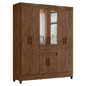 Guarda Roupa Solteiro Portugal 8 Portas E 1 Gaveta Castanho Wood Com Espelho Moval Castanho Wood