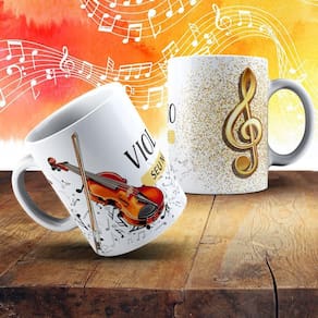 Caneca De Porcelana 325ml Com Estampa De Instrumentos Musicais Violino