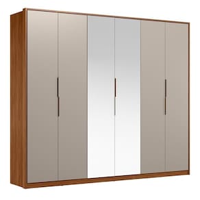 Guarda Roupa Casal Atrice 6 Portas Nogueira Touch Nude Prime Tx Com 2 Espelhos Demartêz Nogueira Touch Nude Prime Tx