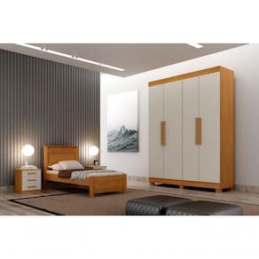 Guarda Roupa Solteiro 4 Portas 2 Gavetas Canadá-cinamomo-off White Leifer Móveis