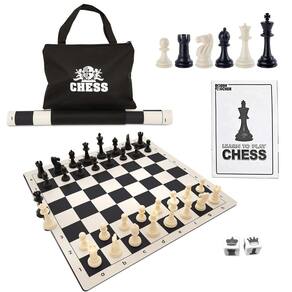 Conjunto de xadrez WE Games Tournament com tabuleiro de vinil enrolável de 34 peças