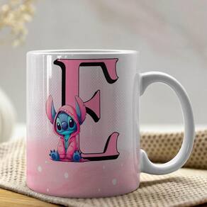 Caneca De Porcelana Stitch Letras A-z 325ml Rosa E