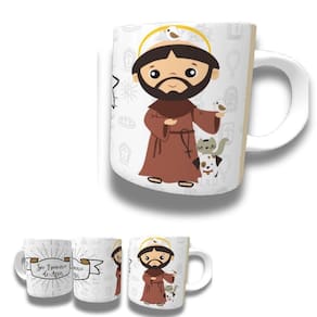 Caneca De Porcelana 325ml Santos Católicos Decorada São Francisco De Assis