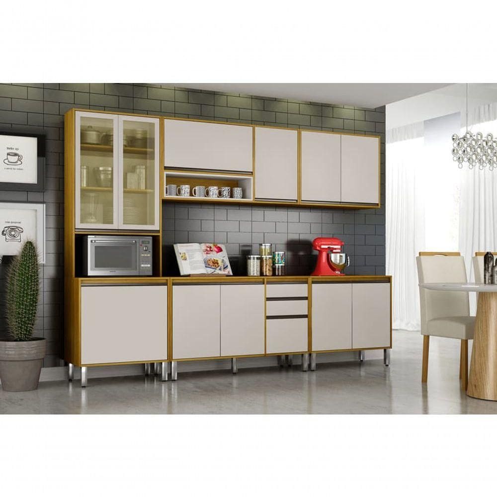 Cozinha Completa 5 Peças - Eduarda Cristaleira-cinamomo-off White - Chf Móveis