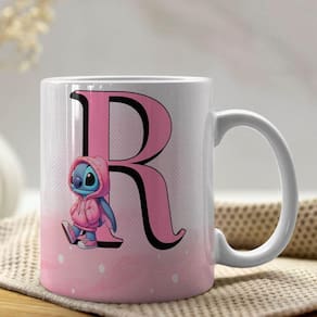 Caneca De Porcelana Stitch Letras A-z 325ml Rosa R
