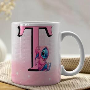 Caneca De Porcelana Stitch Letras A-z 325ml Rosa T