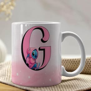 Caneca De Porcelana Stitch Letras A-z 325ml Rosa G