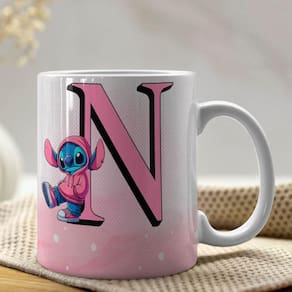 Caneca De Porcelana Stitch Letras A-z 325ml Rosa N