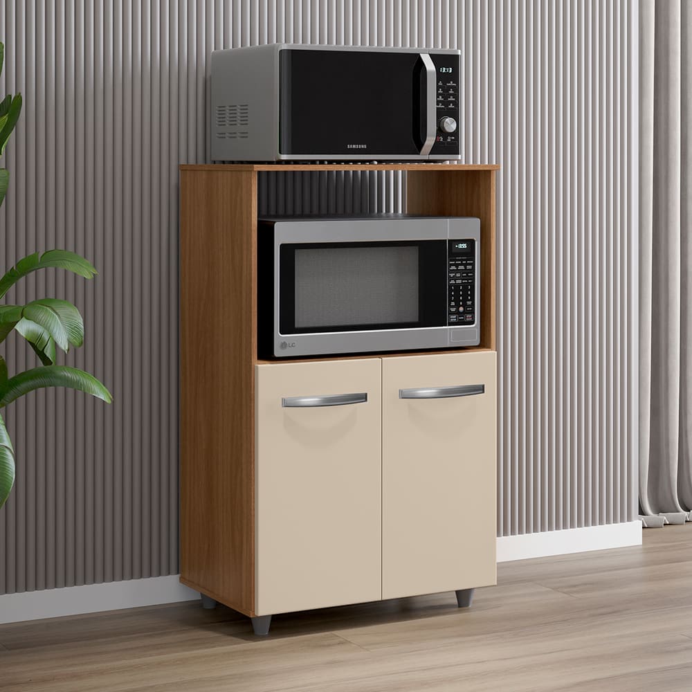Balcão Multifuncional Tais para Cozinha Forno e Microondas Savana/off White