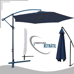 Ombrelone Guarda Sol de Praia e Piscina Cobertura Retrátil e Reclinável com Capa de Proteção - IMPORTWAY Azul