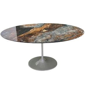 Mesa de Jantar Saarinen Oval 244x137 cm Mdf Calacata Marmorizada Estelar