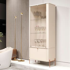 Cristaleira Tucupí Curva com Puxador e Pés em Metal Off White/Bronze