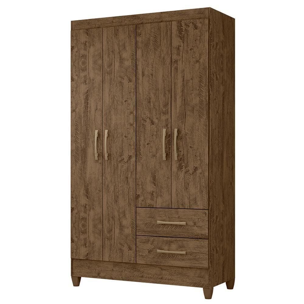 Guarda Roupa Solteiro Chile 4 Portas E 2 Gavetas Castanho Wood Moval Castanho Wood