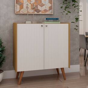 Balcão Buffet 100% MDF 2 Portas Pés em Madeira Maciça Cinamomo/White