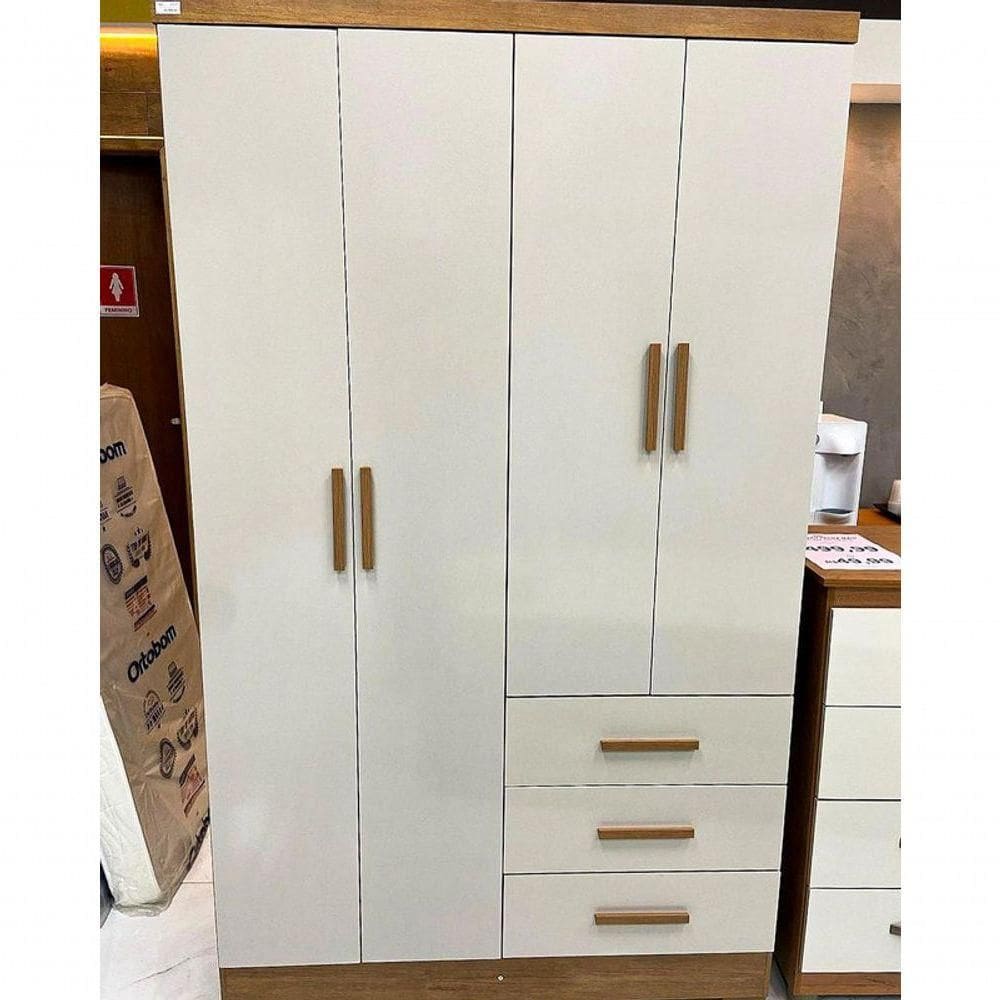 Guarda Roupa Solteiro Com Pés 4 Portas 3 Gavetas Encant-cumaru-fendi Móveis Novo Horizonte