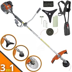 Roçadeira Profissional Tekna RL520 P-I Plus 52cc 2hp Gas. p/ Corte de Grama, Mato e Tronco com Lamina Videa 40 Dentes