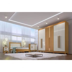 Guarda Roupa Casal 6 Portas 7 Gavetas Athos Ripado-cinamomo-off White Móveis D`doro