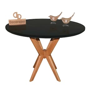 Mesa Jantar Pandora Tampo Redondo Laca Com Vidro 120cm Preto