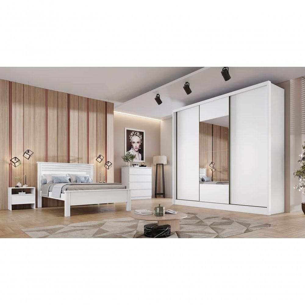 Guarda Roupa Casal Com Espelho 3 Portas 8 Gavetas Arezzo Plus-branco Móveis Novo Horizonte