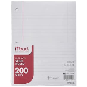 Papel de enchimento Mead Wide Ruled 200 folhas, pacote com 5, 21x27 cm
