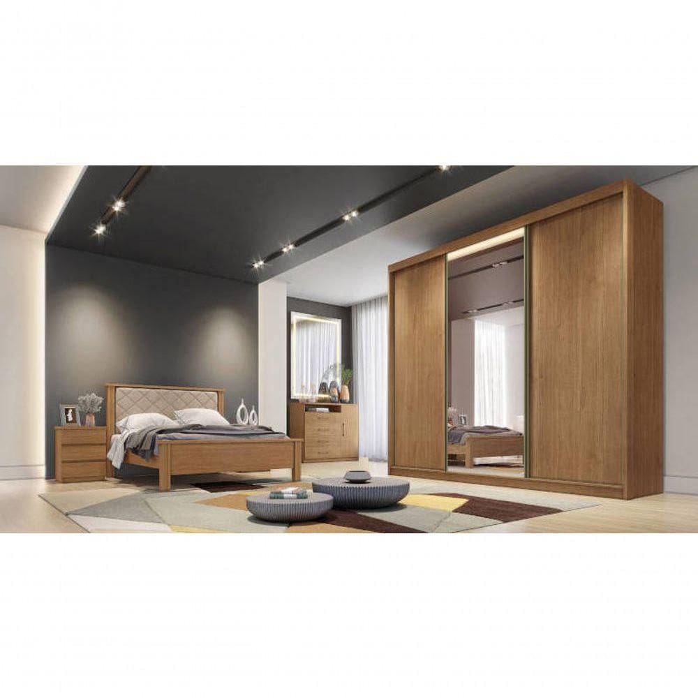 Guarda Roupa Casal Com 1 Porta Espelhada 6 Gavetas Diamond-cumaru Móveis Novo Horizonte