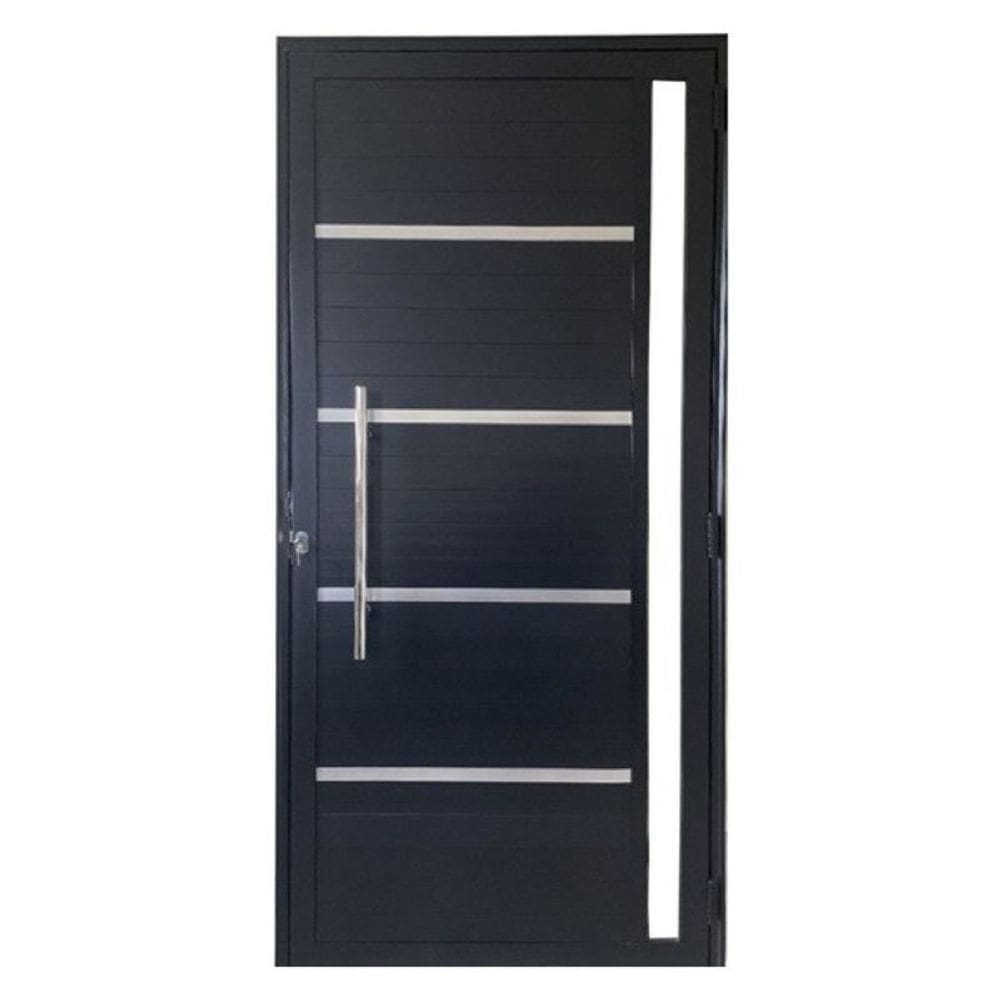 Porta Lambril c/friso 2,10x80 lado ESQUERDO L-25 no alum. preto c/puxador redondo e vidro lateral